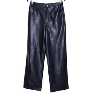 LULUS Sleek Vibe Vegan Leather Pants Black High-Rise Straight Leg Women's M